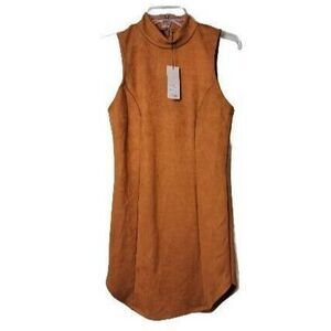 Lanston Suede-Look Sleeveless Mini Dress Turtleneck Cognac Brown Size XS NWT